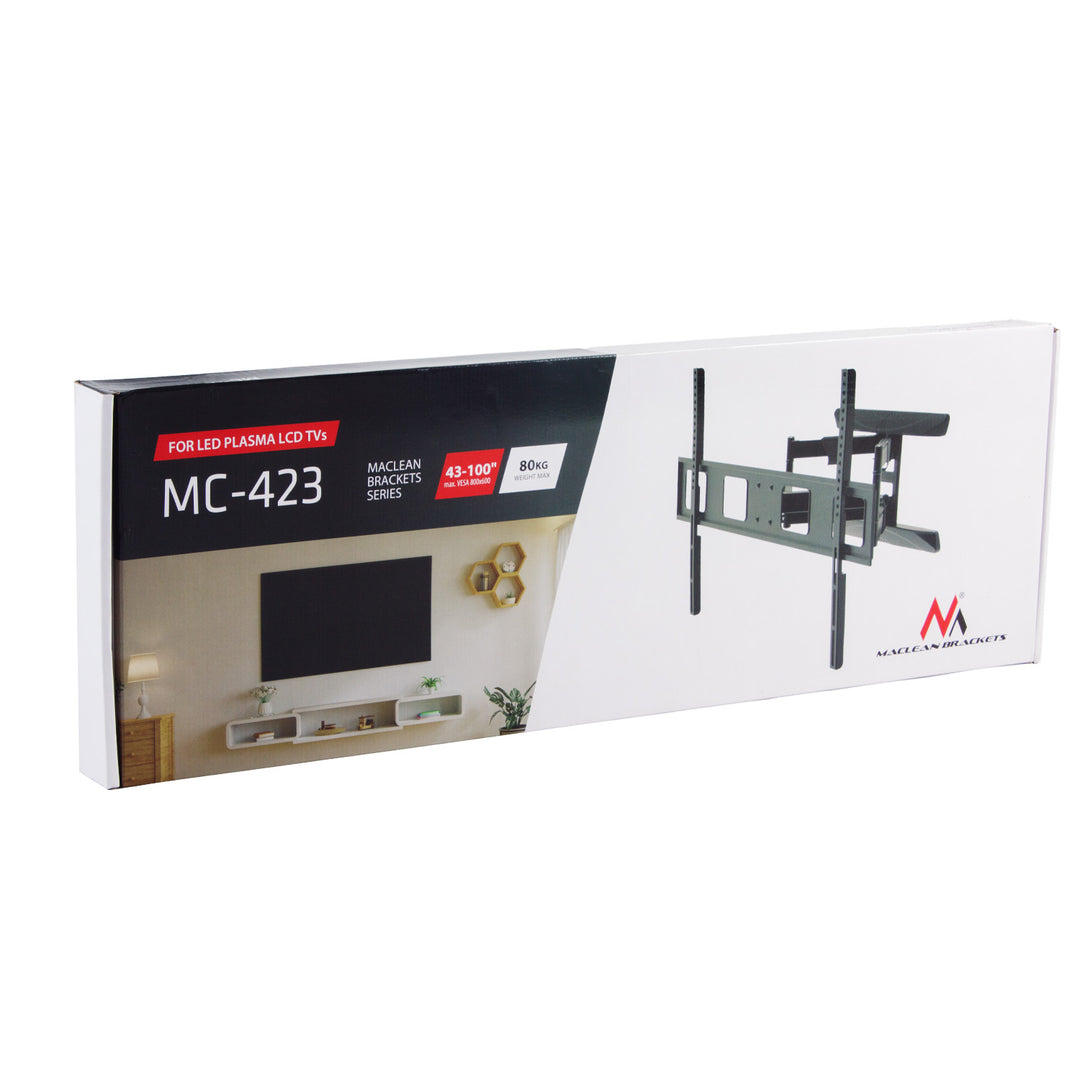 Držiak na TV Maclean, max. VESA 800x600, 43-100", 80 kg, horizontálne a vertikálne nastavenie uhla, profil 50-500 mm, čierny, MC-423