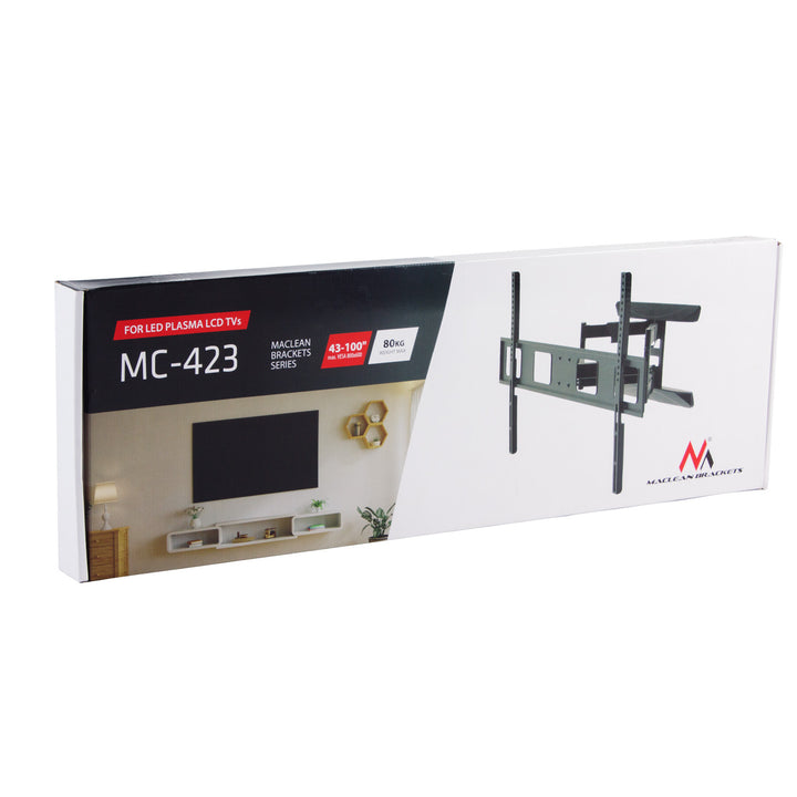 Držiak na TV Maclean, max. VESA 800x600, 43-100", 80 kg, horizontálne a vertikálne nastavenie uhla, profil 50-500 mm, čierny, MC-423