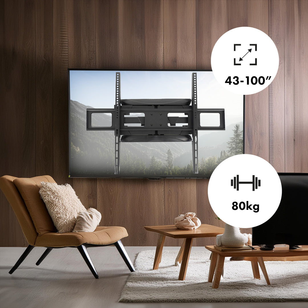 Držiak na TV Maclean, max. VESA 800x600, 43-100", 80 kg, horizontálne a vertikálne nastavenie uhla, profil 50-500 mm, čierny, MC-423