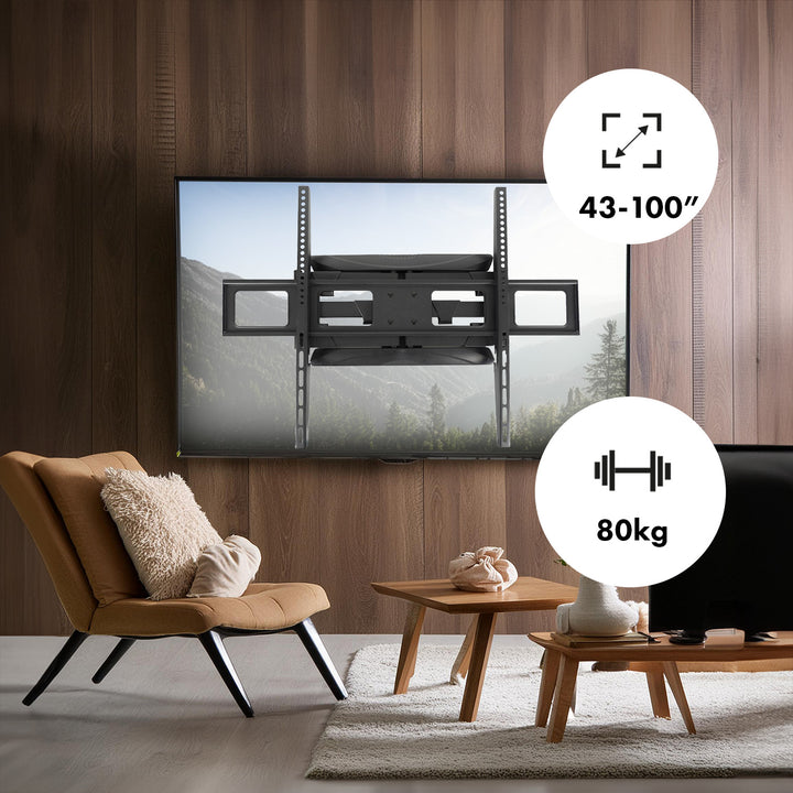 Držiak na TV Maclean, max. VESA 800x600, 43-100", 80 kg, horizontálne a vertikálne nastavenie uhla, profil 50-500 mm, čierny, MC-423