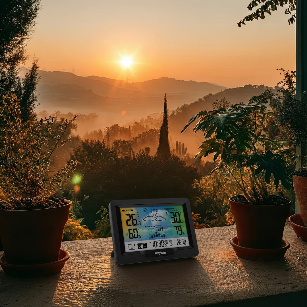 Bezdrôtová meteostanica GreenBlue, farebná, s DCF, fázami mesiaca, barometrom, kalendárom, napájacím zdrojom, GB540N