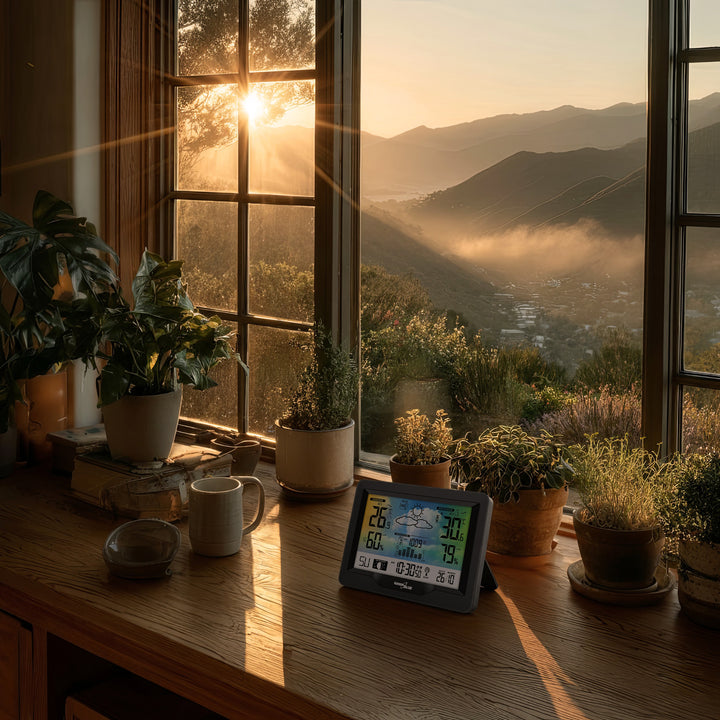 Bezdrôtová meteostanica GreenBlue, farebná, s DCF, fázami mesiaca, barometrom, kalendárom, napájacím zdrojom, GB540N