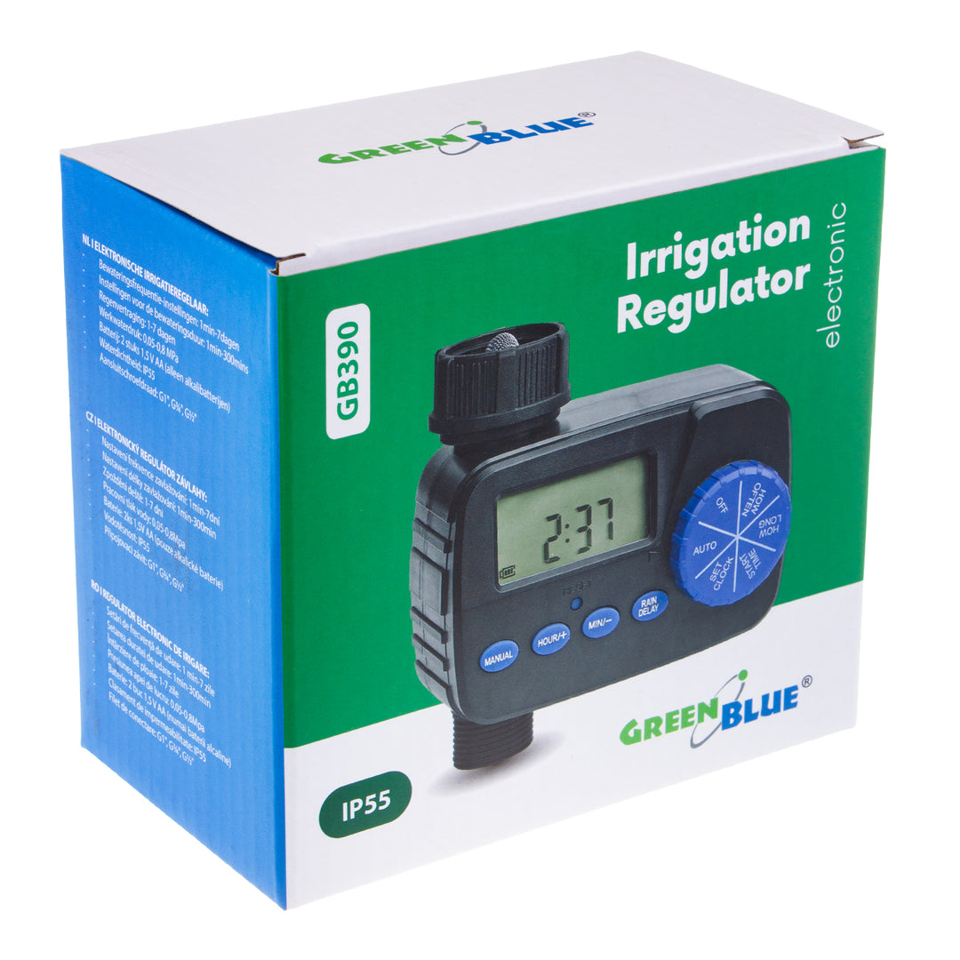 Elektronický regulátor zavlažovania GreenBlue, programátor, napájanie 2x1,5 V AA, GB390