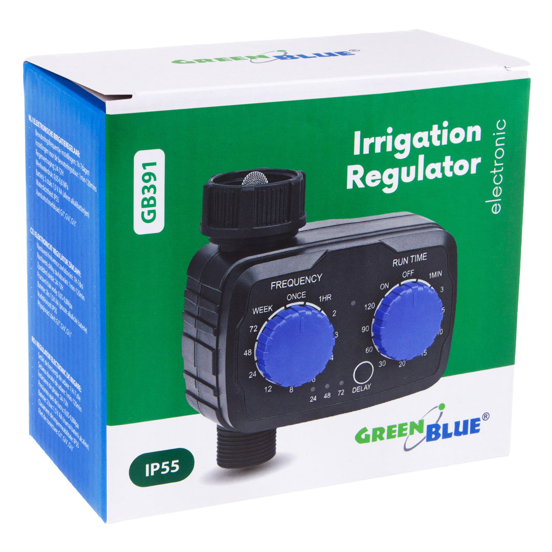 Elektronický regulátor zavlažovania GreenBlue, programátor, napájanie 2x 1,5 V AA, GB391