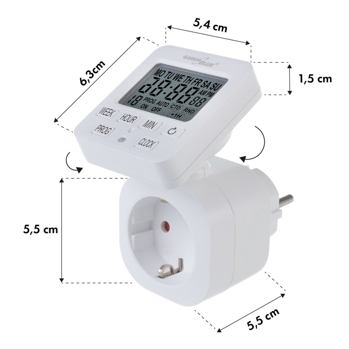 GreenBlue digitálny časový spínač - časovač, max. zaťaženie 16A, IP20, GB605 F