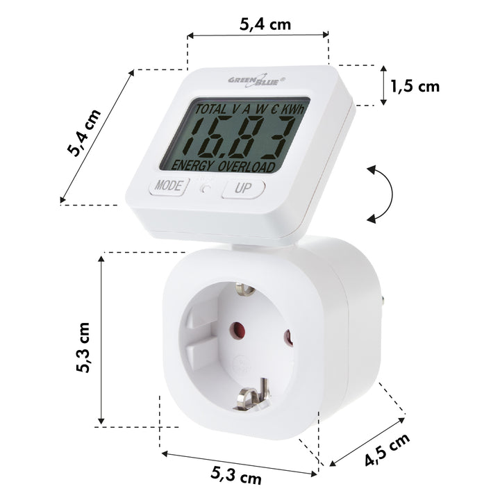 GreenBlue merač energie, wattmeter, 16A, max. 3680 W, čiastková pamäť, GB615 F