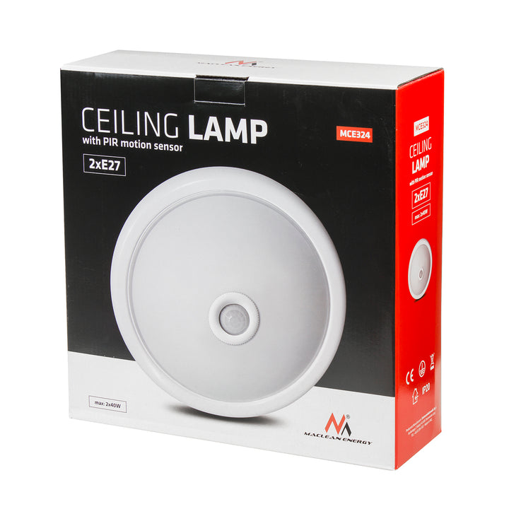 Plafón s PIR senzorom Maclean, stropný, s LED svetelným zdrojom, 2x max. 40W, E27, 220-240V~ 50/60Hz, MCE324 + 2xMCE284