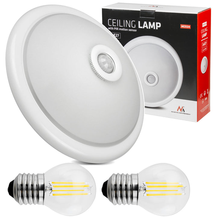Plafón s PIR senzorom Maclean, stropný, s LED svetelným zdrojom, 2x max. 40W, E27, 220-240V~ 50/60Hz, MCE324 + 2xMCE284