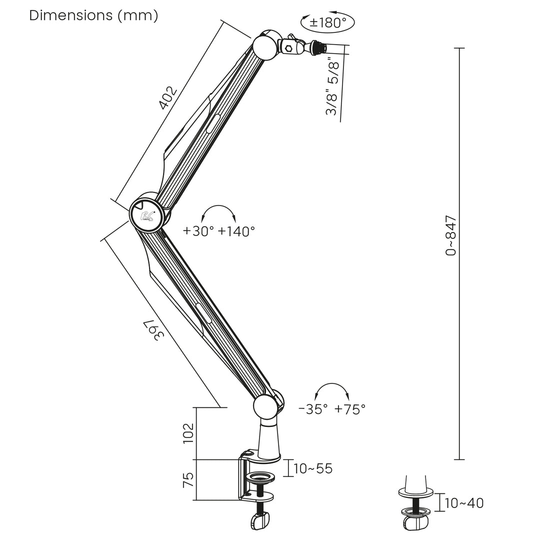 Držiak mikrofónu 3/8" a 5/8" NanoRS, max. 1 kg, RS422