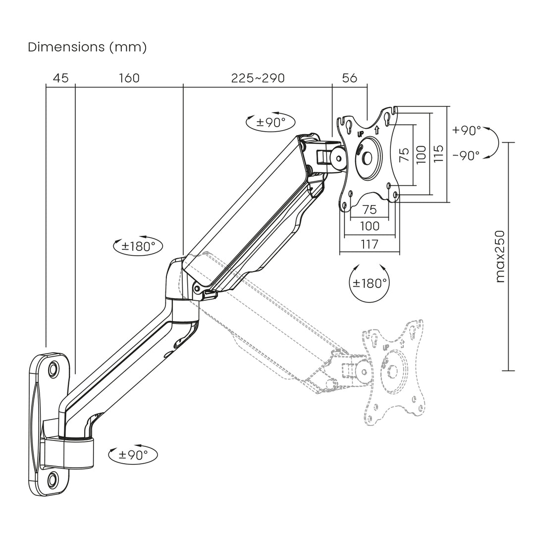 Dvojramenný nástenný držiak monitora Maclean, 17-32", max. 9 kg, MC-332
