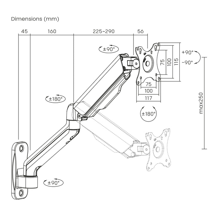 Dvojramenný nástenný držiak monitora Maclean, 17-32", max. 9 kg, MC-332