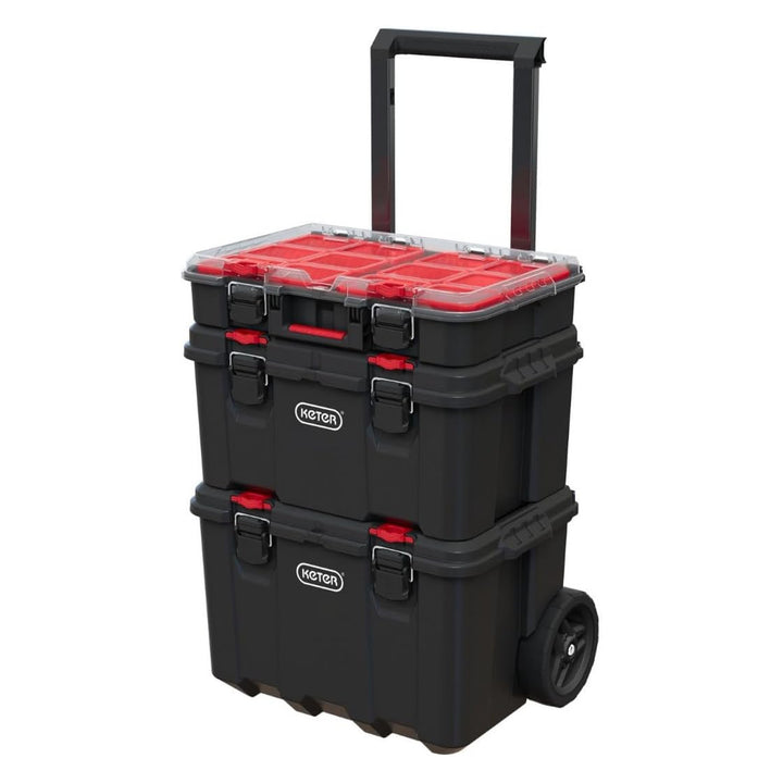 Súprava boxov Keter, kolieska, teleskopická rukoväť, objem 150 l, Stack'N'Roll