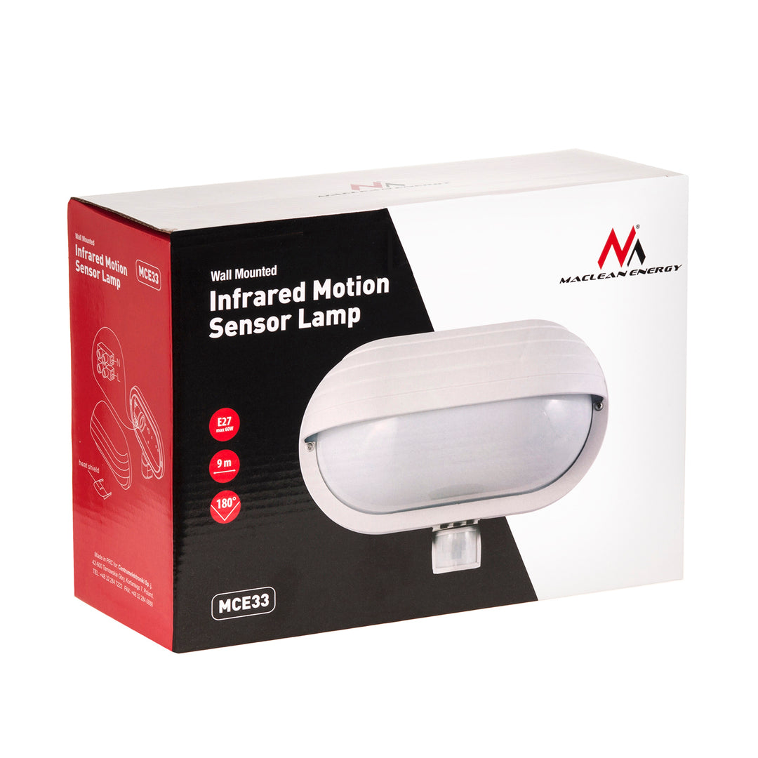 Nástenné svietidlo Maclean, s PIR senzorom, max. 60W, 180°, MCE33 W + LED 6W