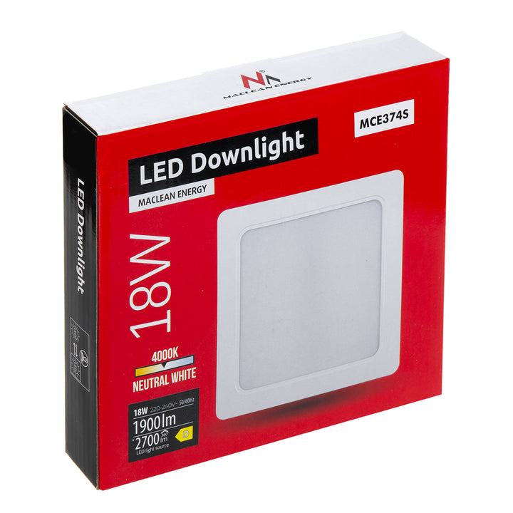 Maclean LED stropný panel, zapustená montáž SLIM, 18W, neutrálna biela 4000K, 170*170*26mm, 1800lm, MCE374 S + adaptér pre povrchovú montáž MCE379 S