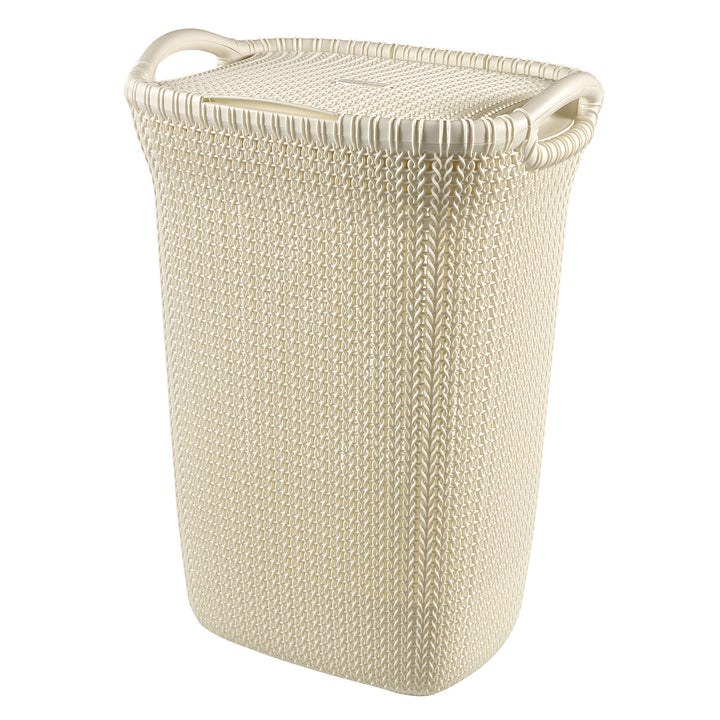 Kôš na bielizeň Curver, ažurový dizajn, 2 držadlá, 57 l, krémová, Knit