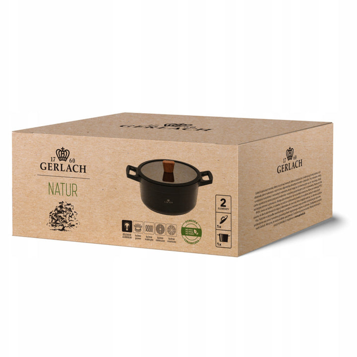Hrniec Gerlach, keramický povrch, 24 cm, pokrievka, čierna, Natur