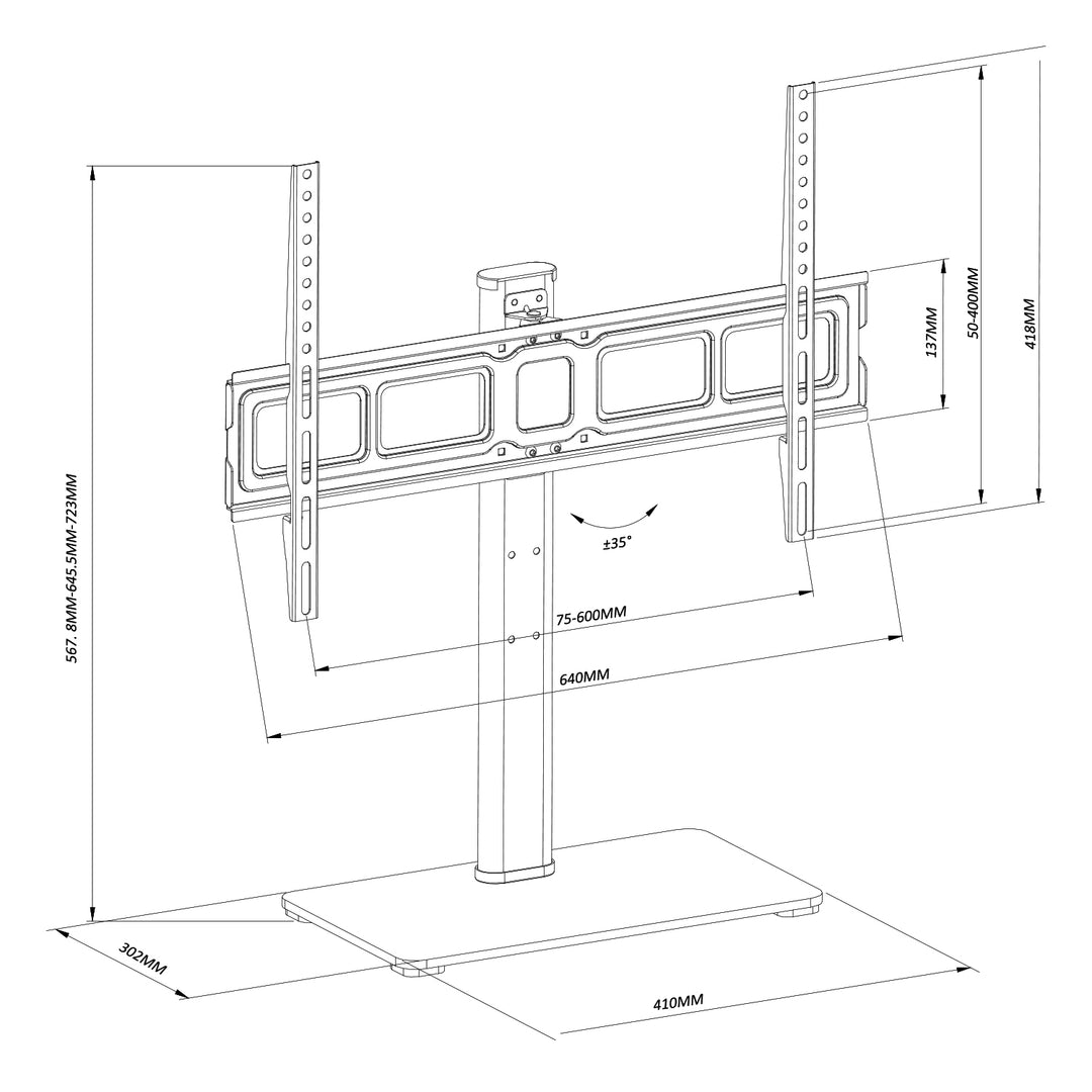 Univerzálny stojan na TV Maclean pre RTV skrinky max. 40 kg max. VESA 600x400 pre 32-75" TV MC-386