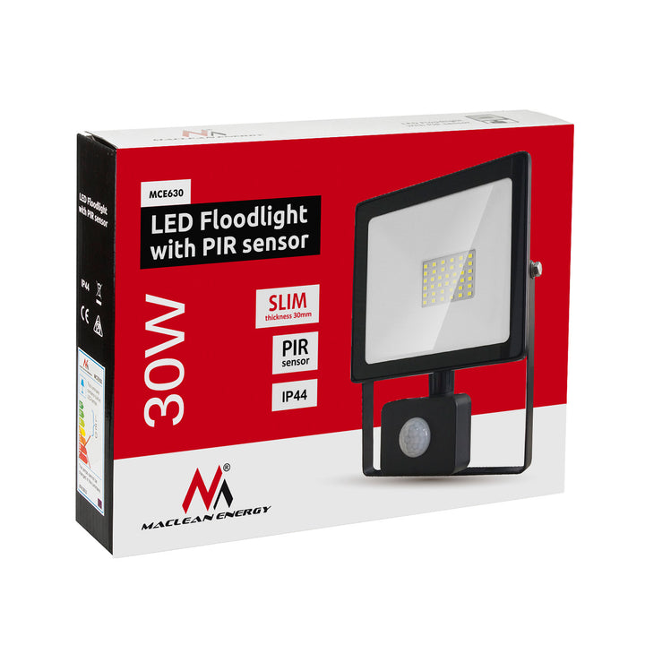 2x LED reflektor so senzorom pohybu Maclean, tenký 30W, 2400lm, studená biela (6000K), IP44, MCE630 CW PIR