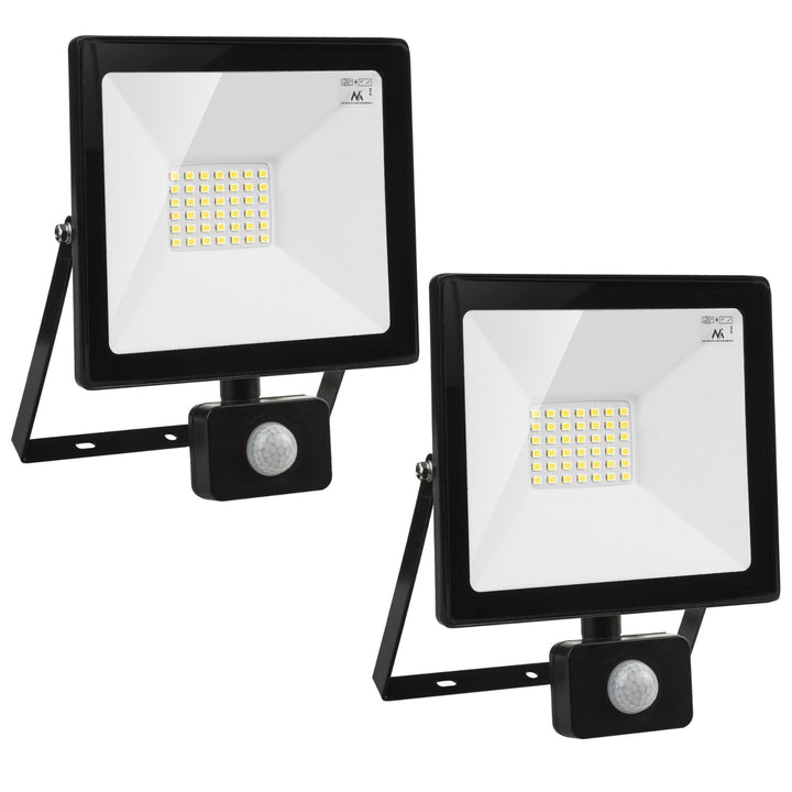 2x LED reflektor so senzorom pohybu Maclean, tenký 30W, 2400lm, studená biela (6000K), IP44, MCE630 CW PIR