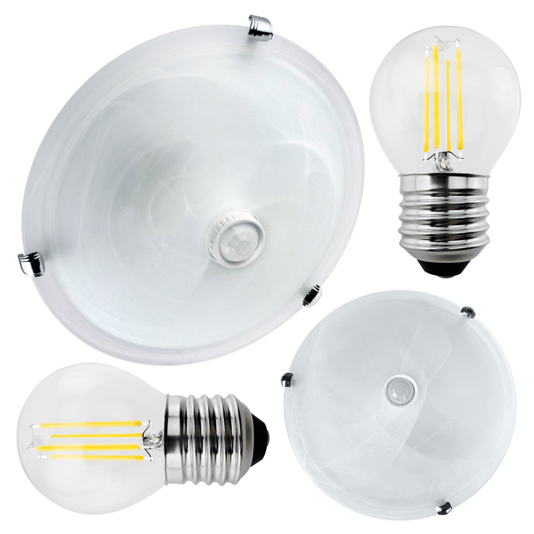 Plafón s detektorom pohybu Maclean, stropný, so senzorom PIR, max. 2x40W, E27, MCE22 + 2x MCE283 WW