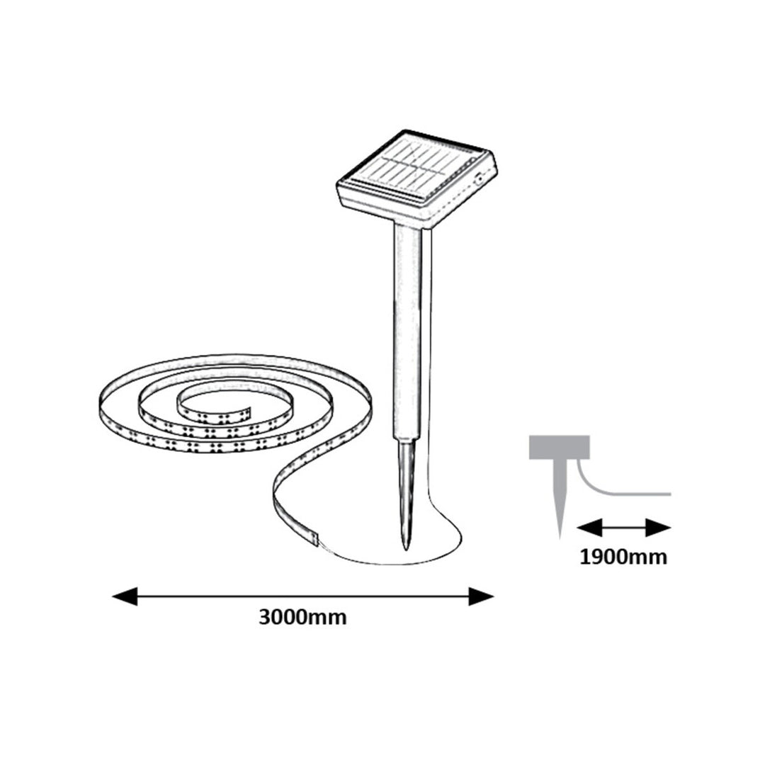 Solárna lampa Rabalux, vonkajší pás, LED, IP44, 300 cm, Ansoo