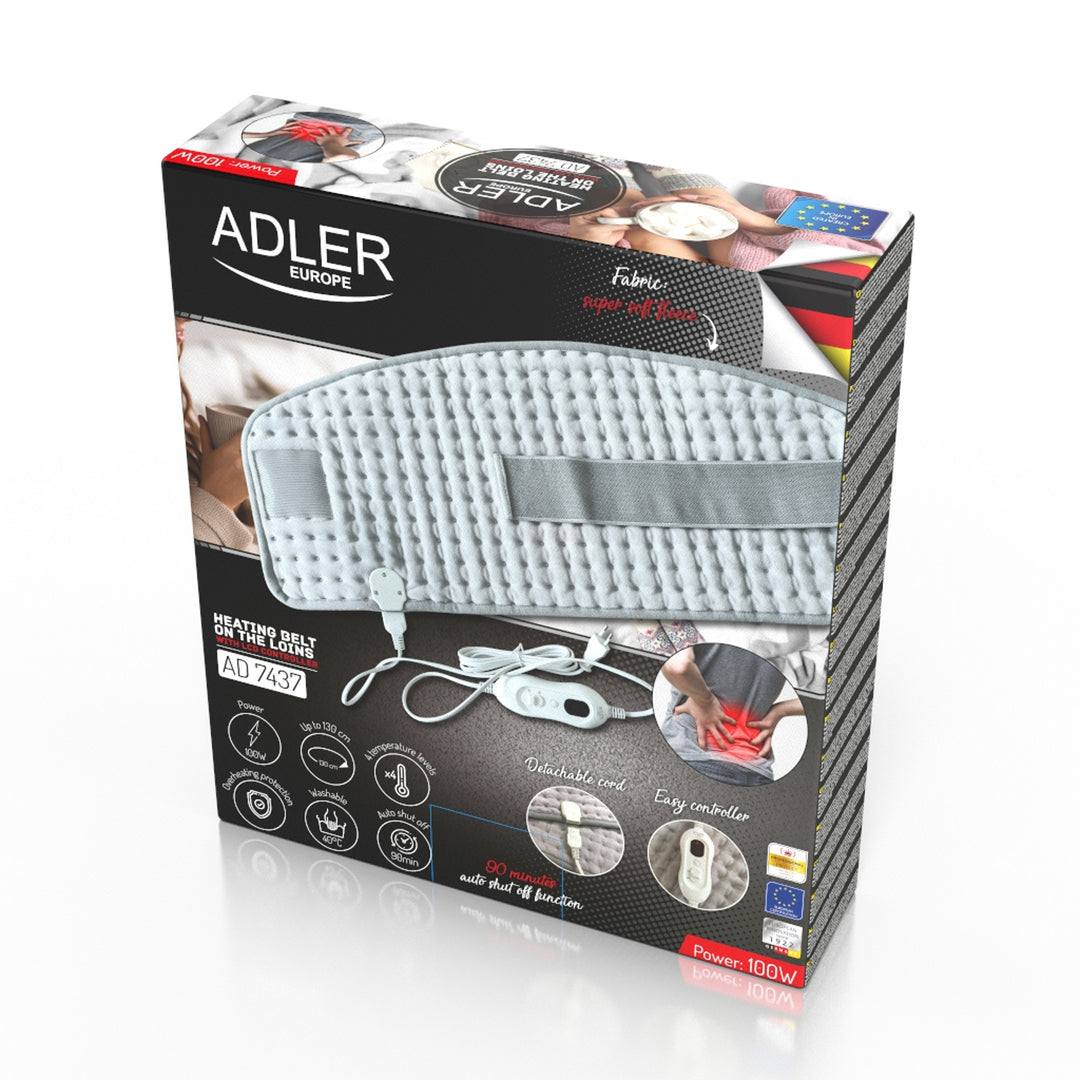 Vyhrievací bedrový pás Adler, 4 nastavenia teploty, výkon 100 W, diaľkové ovládanie LCD, AD 7437