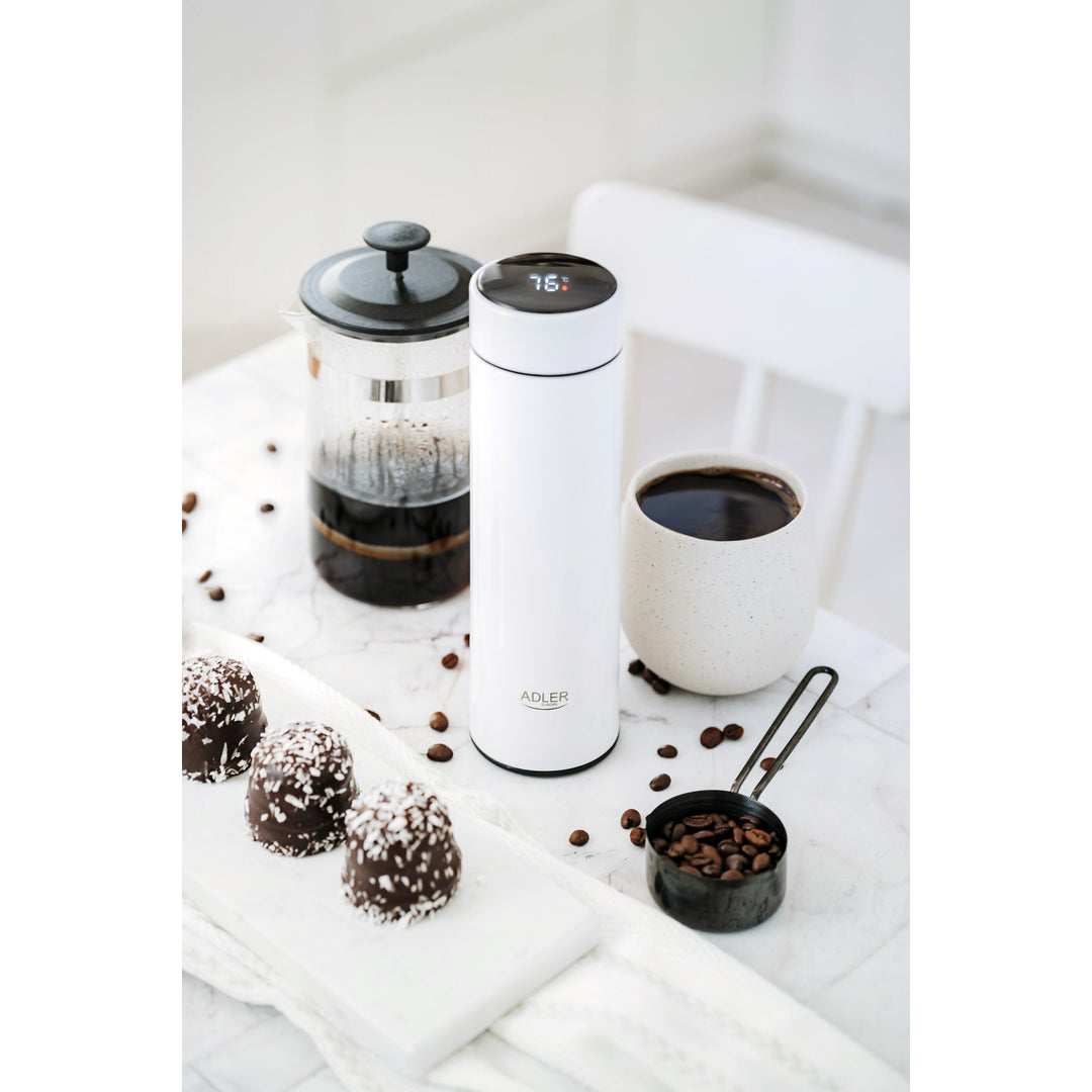 Termoska Adler, LED dotykový displej, objem 473 ml, biela, AD 4506