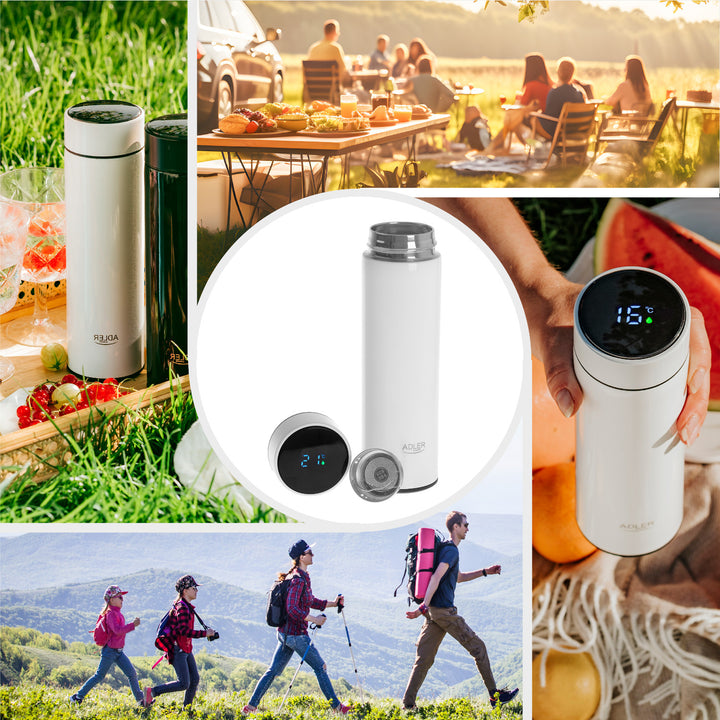 Termoska Adler, LED dotykový displej, objem 473 ml, biela, AD 4506