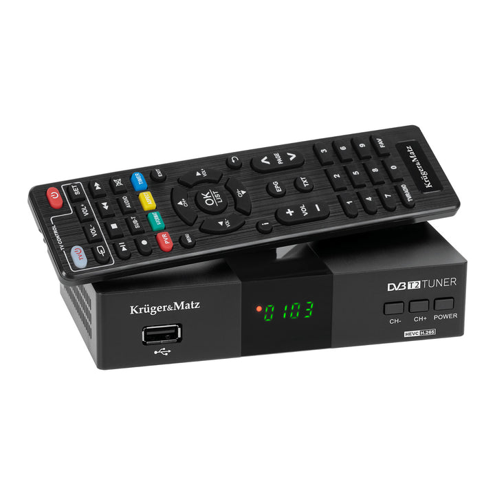Tuner s dekodérom DVB-T2 KM0550D H.265 HEVC EPG PVR Timeshift Kruger&Matz
