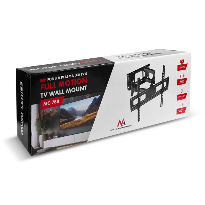 Držiak na TV Maclean, max. VESA 400x400, 32-75", 50 kg, horizontálne a vertikálne nastavenie uhla, profil 80-380 mm, čierny, MC-788