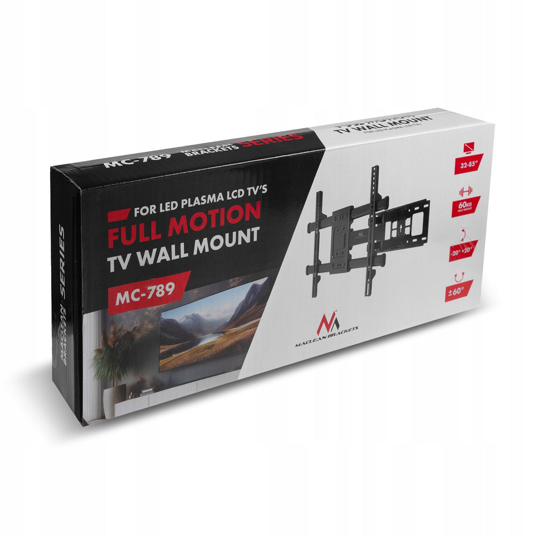 Držiak na TV Maclean, max. VESA 600x400, 32-85", 60 kg, horizontálne a vertikálne nastavenie uhla, profil 65-390 mm, čierny, MC-789
