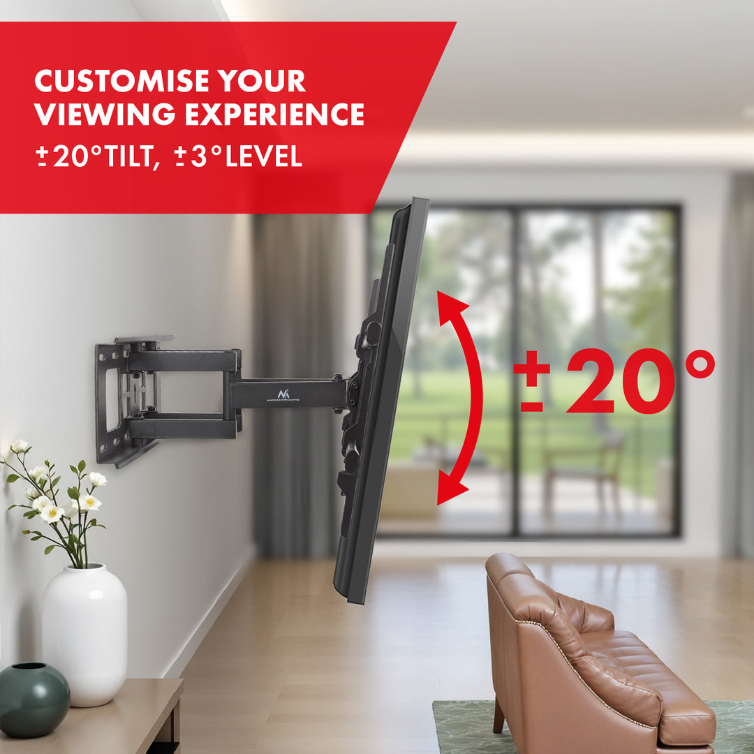 Držiak na TV Maclean, max. VESA 600x400, 32-85", 60 kg, horizontálne a vertikálne nastavenie uhla, profil 65-390 mm, čierny, MC-789