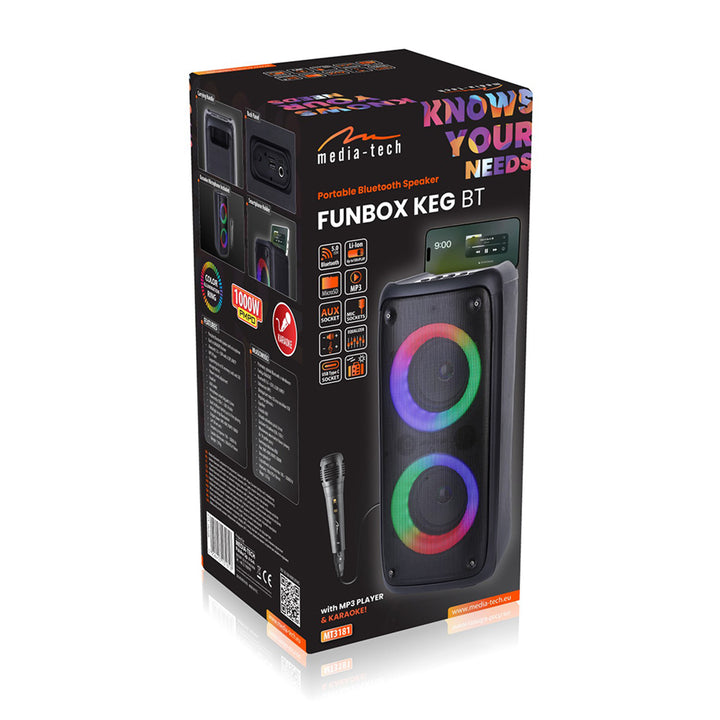 Prenosný reproduktor Media-Tech, karaoke, Bluetooth 5.0, 1000 W, MT3181