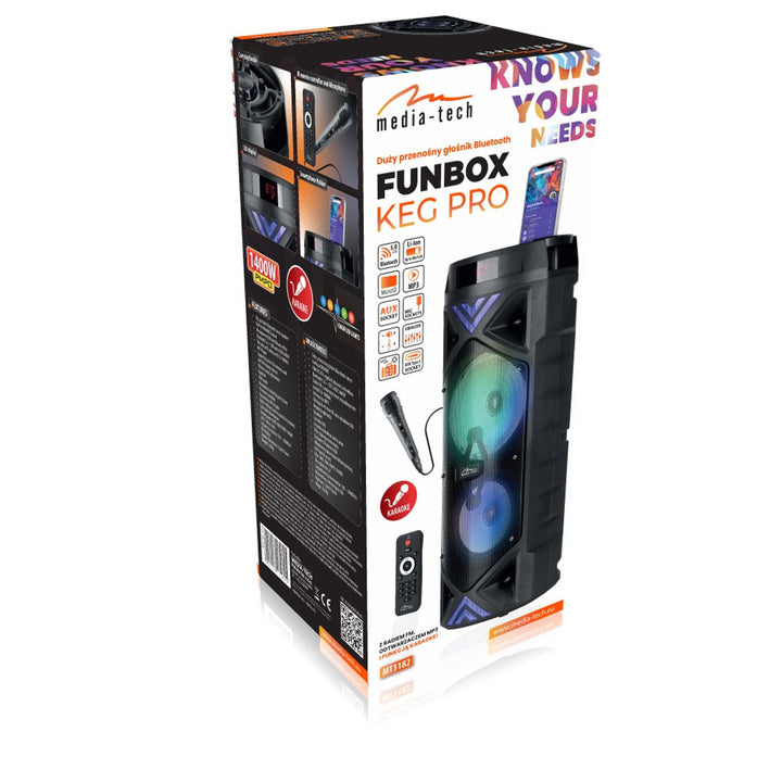 Prenosný reproduktor Media-Tech, karaoke, Bluetooth 5.0, 1400 W, MT3182