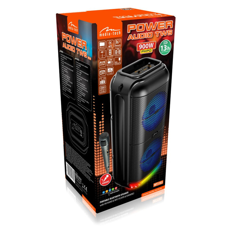 Prenosný reproduktor Media-Tech, karaoke, Bluetooth 5.3, 900 W, MT3183