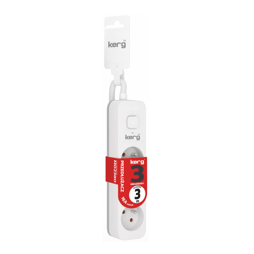 Predlžovací kábel KERG s vypínačom 3 zásuvky bielo-sivý 3m 16A H05VV-F 3x1,5mm2