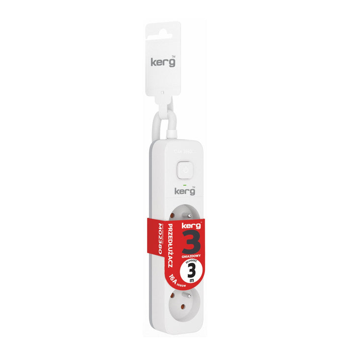 Predlžovací kábel KERG s vypínačom 3 zásuvky bielo-sivý 3m 16A H05VV-F 3x1,5mm2