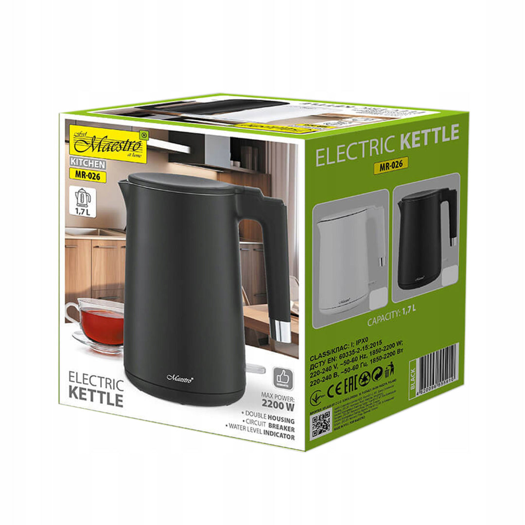 Rýchlovarná kanvica Maestro, 1800 W, 1,7 l, čierna, MR-026