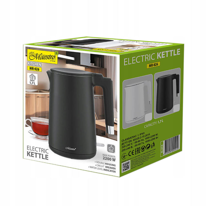 Rýchlovarná kanvica Maestro, 1800 W, 1,7 l, čierna, MR-026
