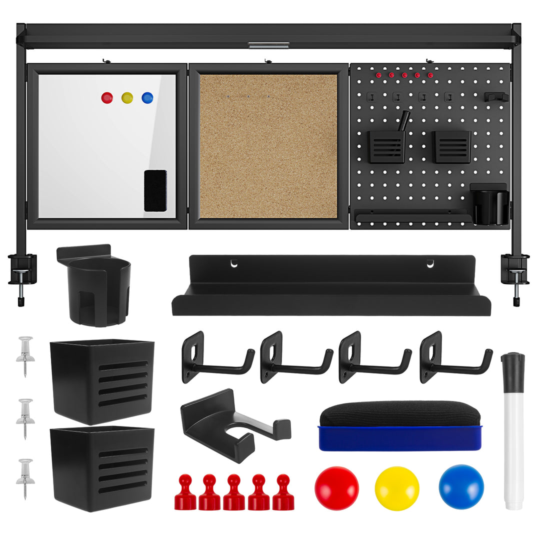 Deliaci panel / organizér Ergo Office, max. zaťaženie 10 kg, biela a korková doska, šírka 1250 mm, čierny,ER-300 B