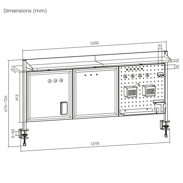 Deliaci panel / organizér Ergo Office, max. zaťaženie 10 kg, biela a korková doska, šírka 1250 mm, čierny,ER-300 B