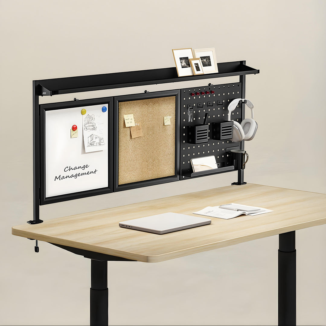 Deliaci panel / organizér Ergo Office, max. zaťaženie 10 kg, biela a korková doska, šírka 1250 mm, čierny,ER-300 B