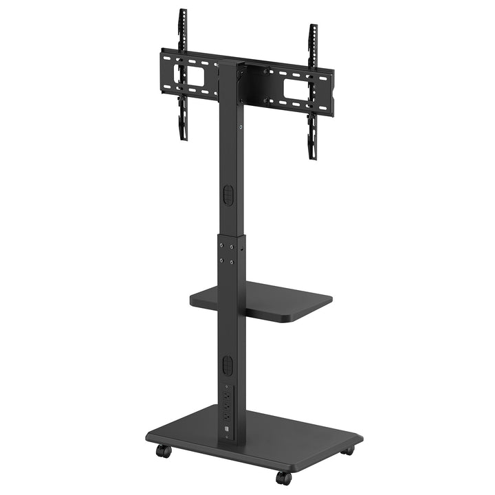TV stojan / vozík Ergo-Office, max. zaťaženie 50 kg / 5 kg polica, max. VESA 600x400, zabudovaná napájacia lišta, čierna, ER-304 B