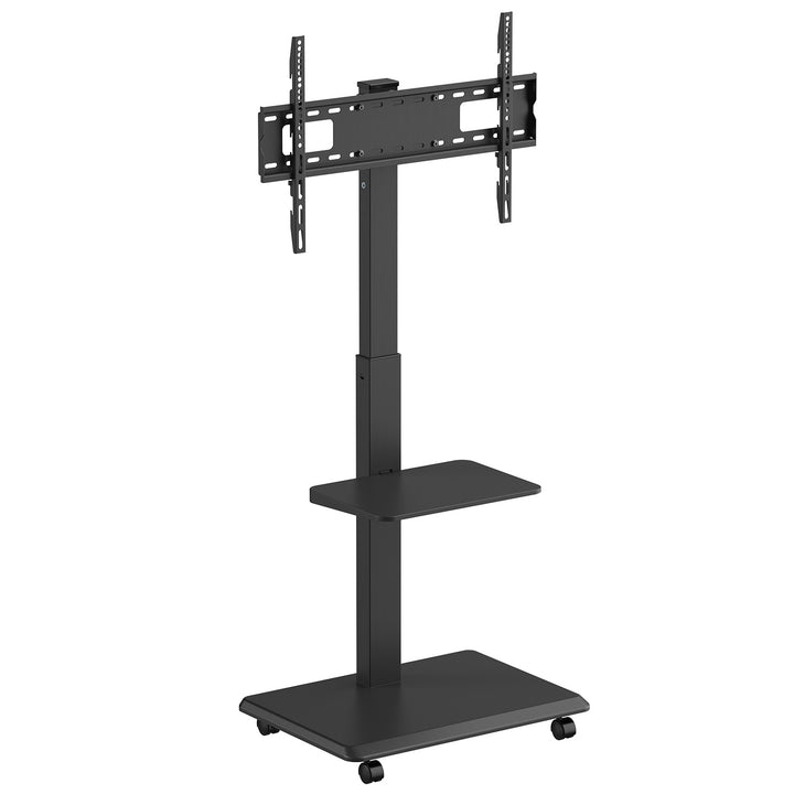 TV stojan / vozík Ergo-Office, max. zaťaženie 50 kg / 5 kg polica, max. VESA 600x400, zabudovaná napájacia lišta, čierna, ER-304 B