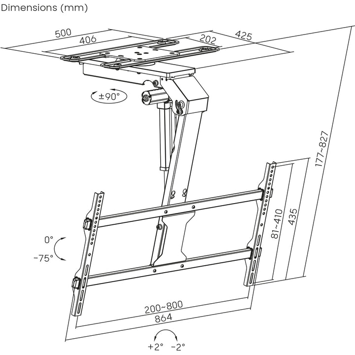 Elektrický držiak pre televízor Maclean, stropný, podpera Tuya, max. VESA 800x400, nastaviteľný +90°~-90°, pre TV 43-86", max. 45 kg, MC-109 T