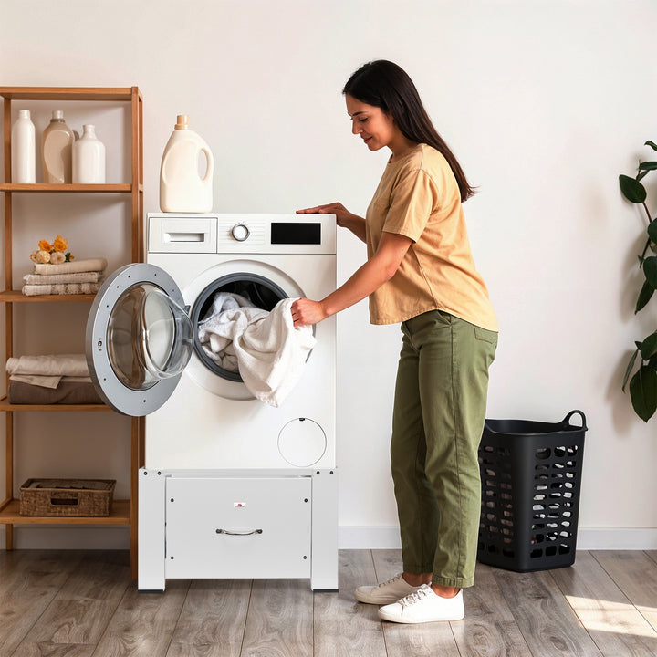 Podstavec pre práčku / sušičku so zásuvkou Maclean, max. náplň 150 kg, biely, MC-117 W