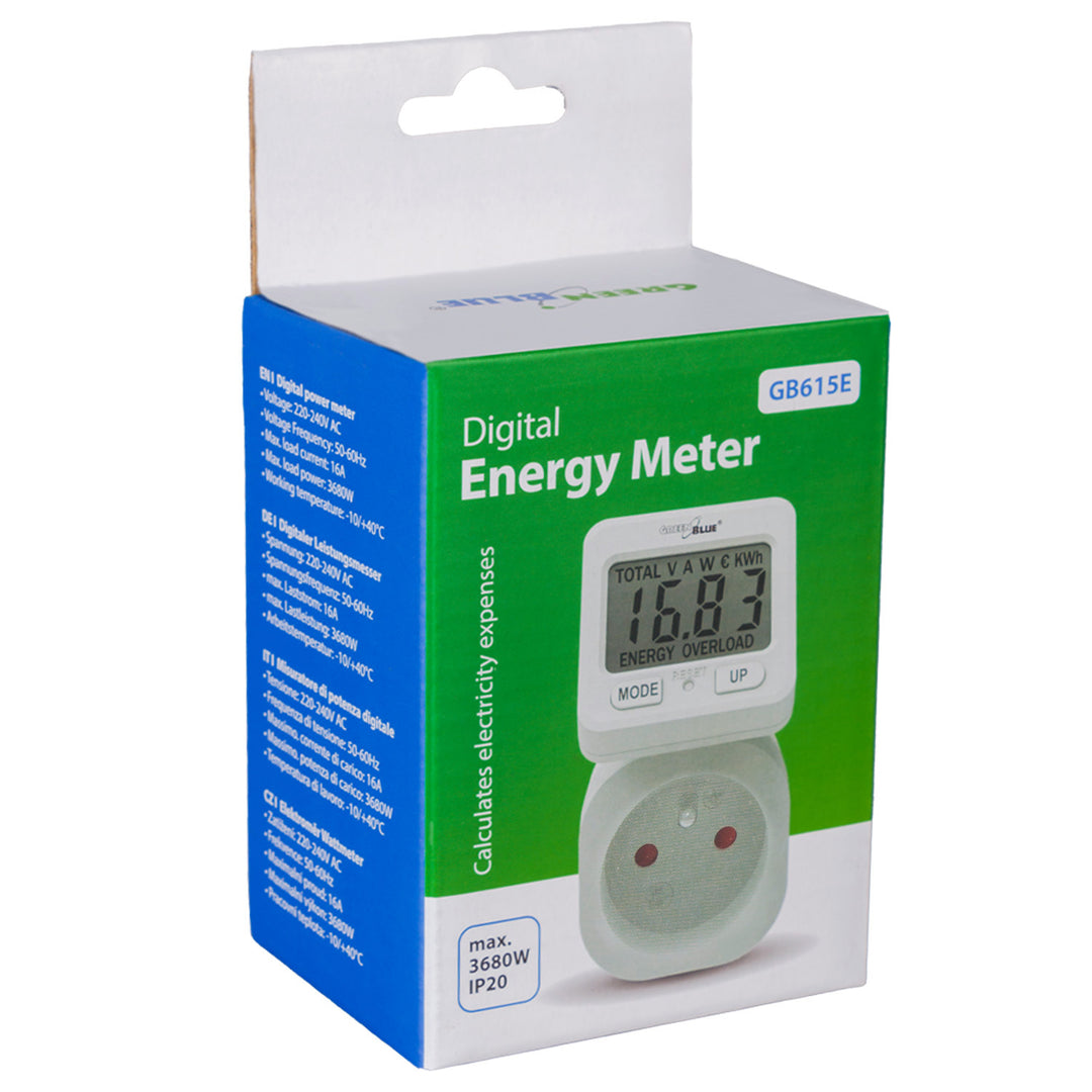 GreenBlue merač energie, wattmeter, 16A, max. 3680W, čiastková pamäť, GB615 E, 2 kusy
