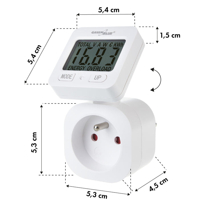 GreenBlue merač energie, wattmeter, 16A, max. 3680W, čiastková pamäť, GB615 E, 2 kusy