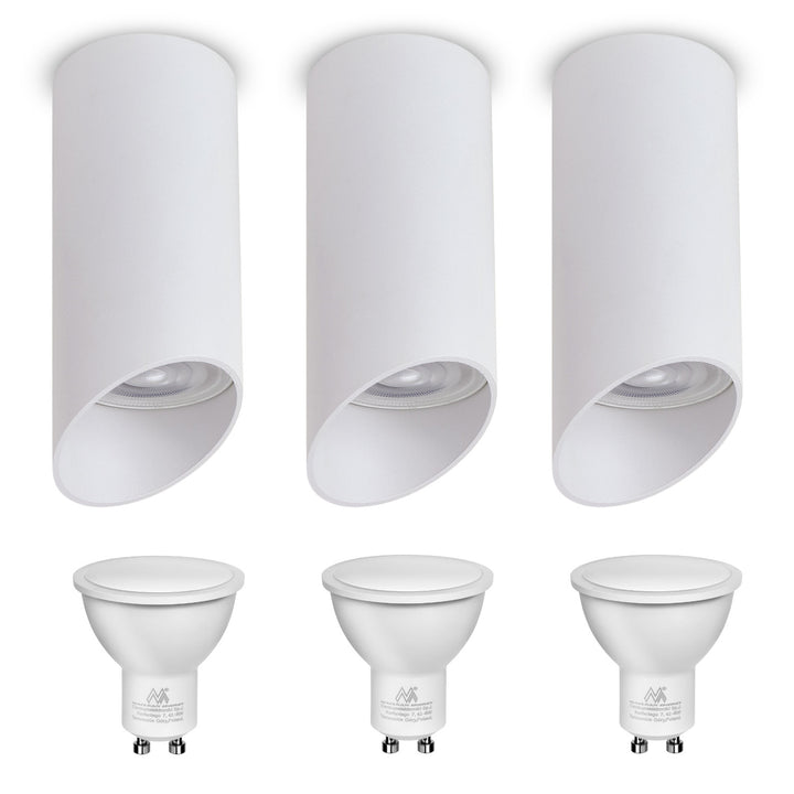 Maclean povrchové svietidlo/trubica, bodové, okrúhle, hliníkové, GU10, 55x130mm, biele, MCE360 W 3ks+LED žiarovka GU10 7W Maclean Energy MCE437 NW neutrálna biela 4000K, 220-240V~, 50/60Hz 3ks