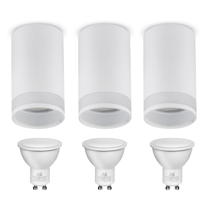 Maclean povrchové svietidlo/trubica, bodové, okrúhle, hliníkové, GU10, 55x130mm, biele, MCE361 W 3ks+LED žiarovka GU10 7W Maclean Energy MCE437 NW neutrálna biela 4000K, 220-240V~, 50/60Hz 3ks